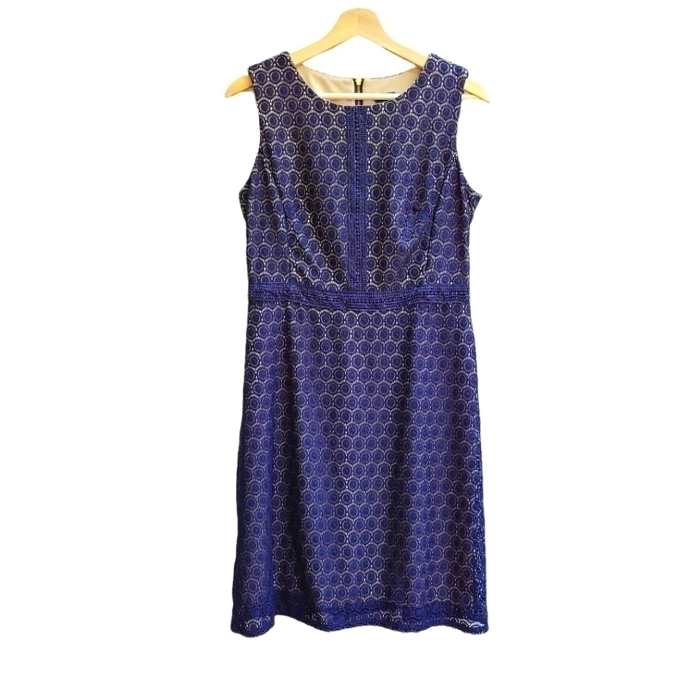 Gabby Skye Navy Blue Lace Overlay Dress,  Size Small